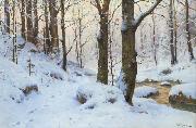 Walter Moras Bachlauf im Winterwald. oil